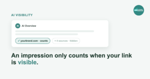 AI Overview with one visible source that counts and four hidden sources that don't yet count as an impression