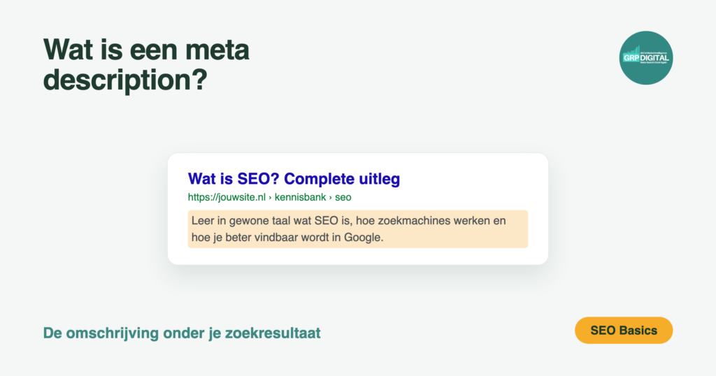 Een Google-zoekresultaat met de meta description uitgelicht